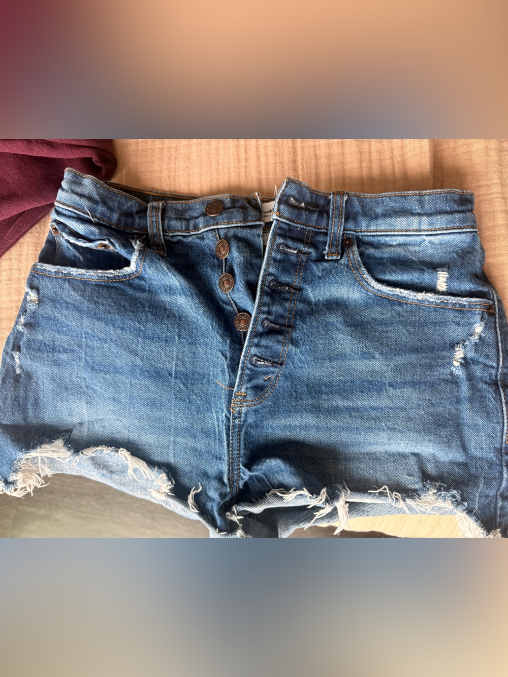 Abercrombie & Fitch Medium Blue Distressed High-Rise Denim Shorts